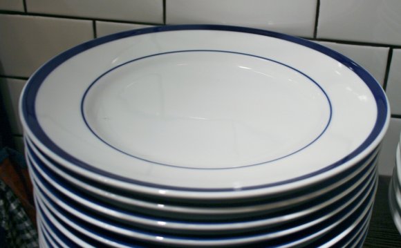 Blue Rimmed Bistro Plates At