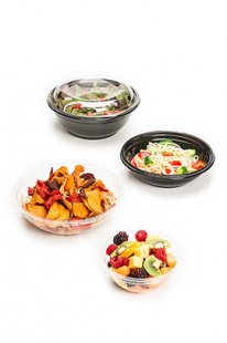 black and clear plastic bowls