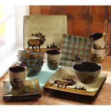 Square Dishes Kitchen Service 16 Piece Dinnerware Set Hunter Deer Pattern Plates